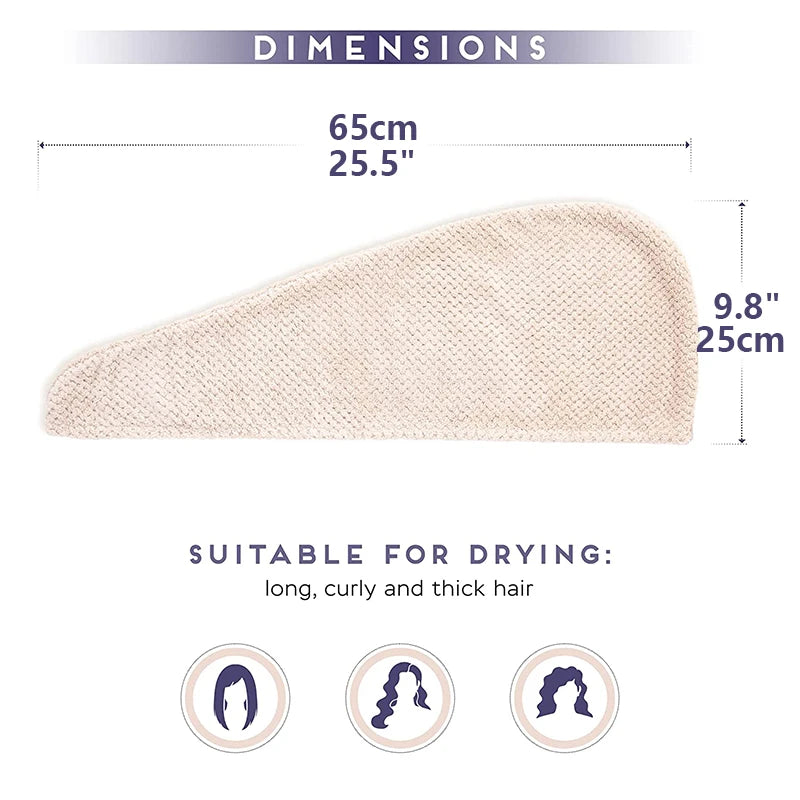 Turban microfibre séchage cheveux — Bouton ajustable, absorption rapide
