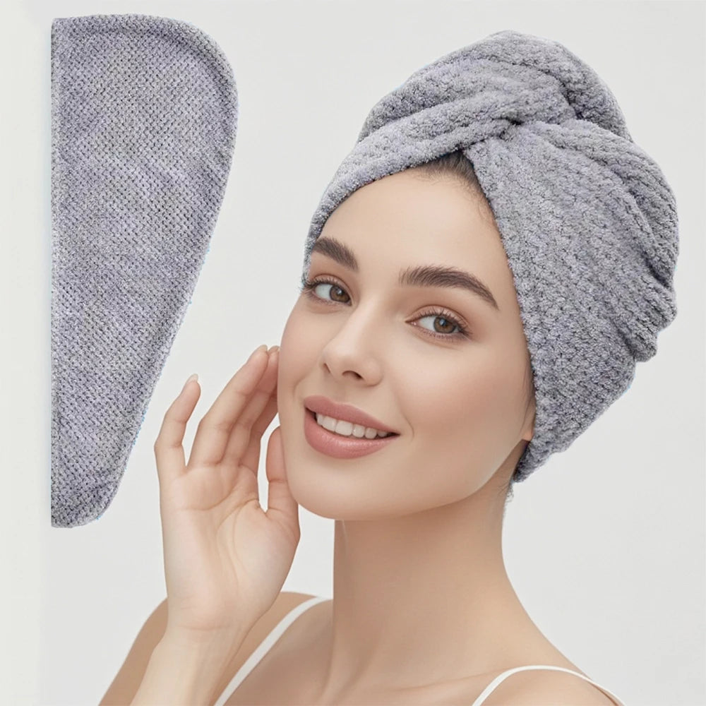 Turban microfibre séchage cheveux — Bouton ajustable, absorption rapide