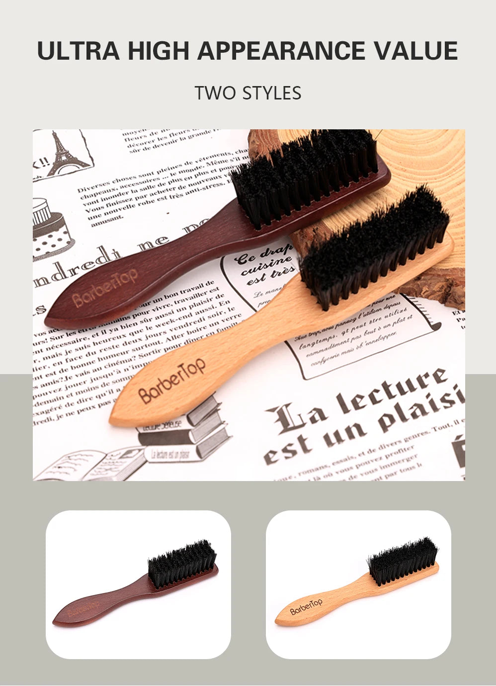 Brosse Barbe Barbertop Poils Naturels — Manche Bois