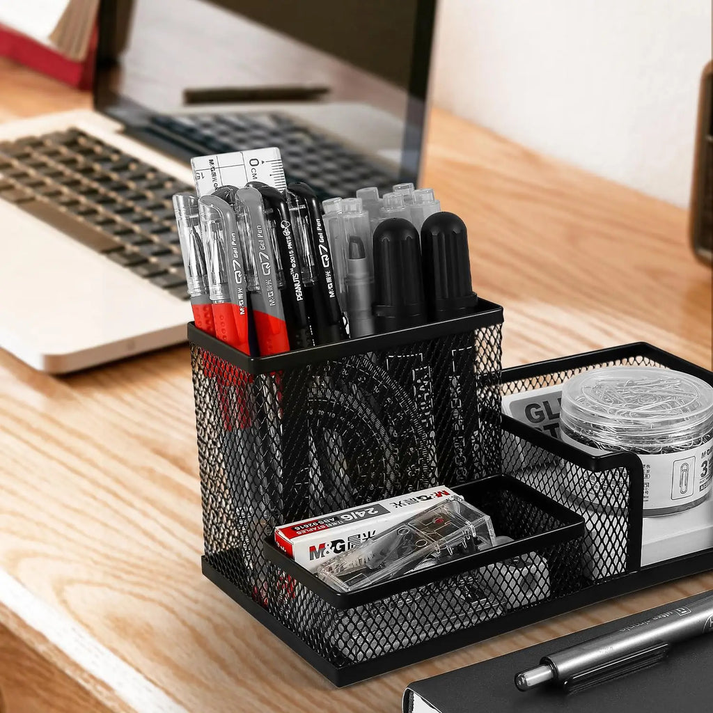 Organisateur Bureau Métal Mesh Noir 3 Compartiments