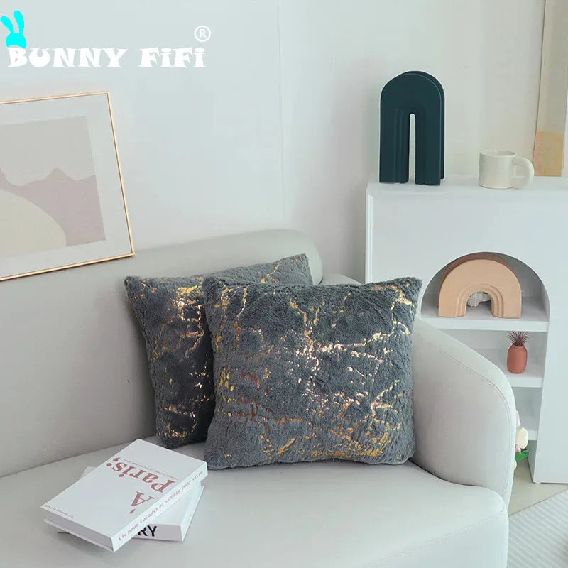 Housse de Coussin 43x43cm Imprimé Nordique Doré