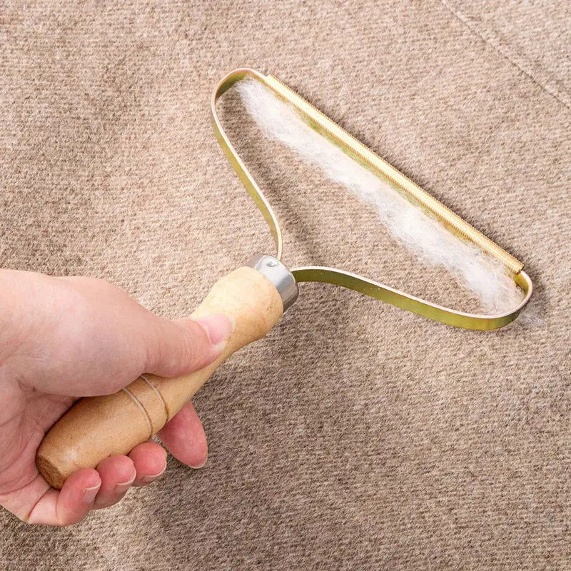 Rouleau Attrape-Poils Portable — Manche Bois Anti-peluches