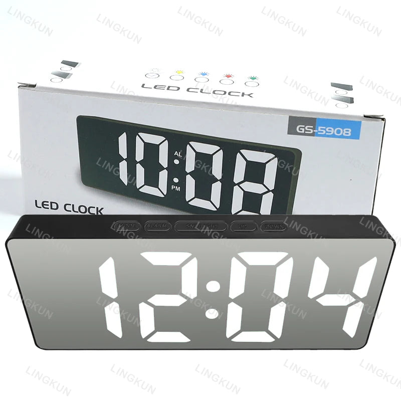 Réveil Digital LED Miroir — Chambre Bureau