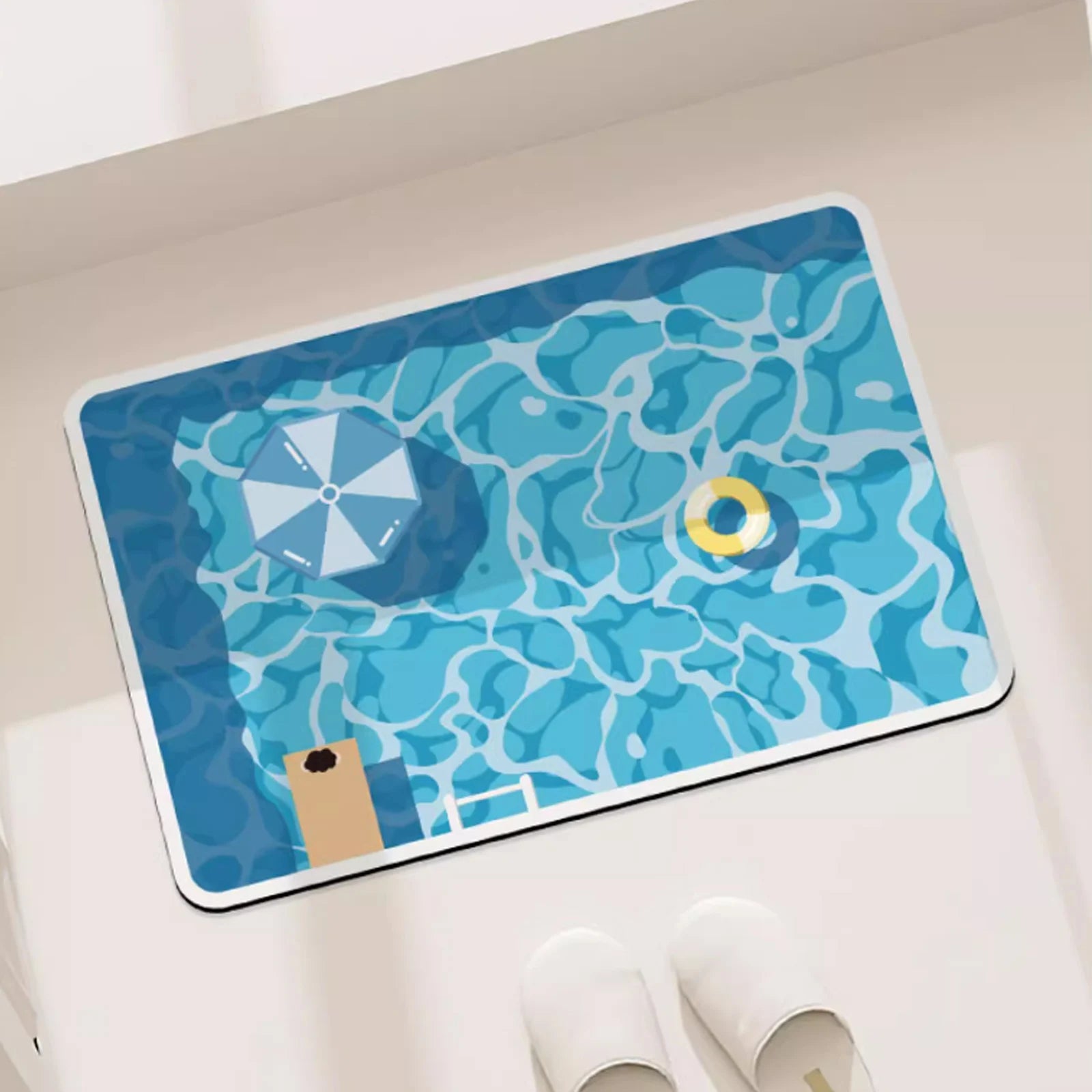 Tapis de Bain Caoutchouc Antidérapant — Motif Piscine, Absorbant