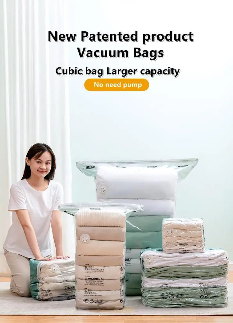 Sacs de rangement sous vide — Sans pompe, gain de place