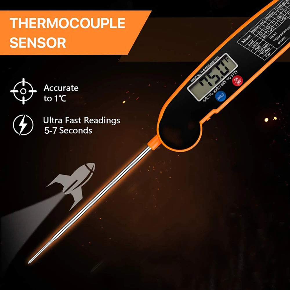 Thermomètre Cuisine Sonde Pliable — Lecture Instantanée LCD