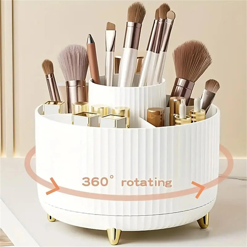 Organisateur maquillage rotatif 360° — 5 compartiments, comptoir salle de bain