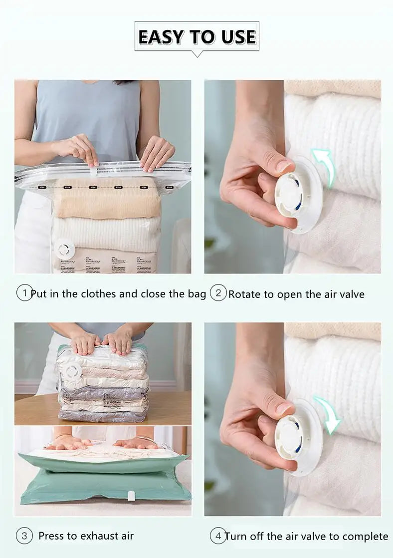 Sacs de rangement sous vide — Sans pompe, gain de place