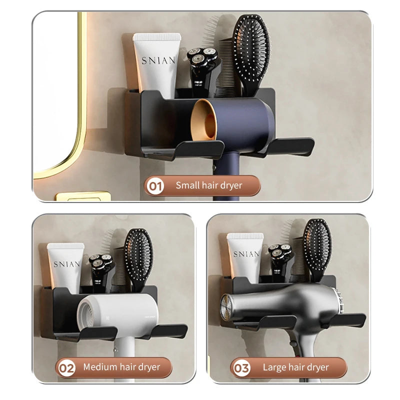 Support Sèche-Cheveux Mural — Rangement Salle de Bain Sans Perçage