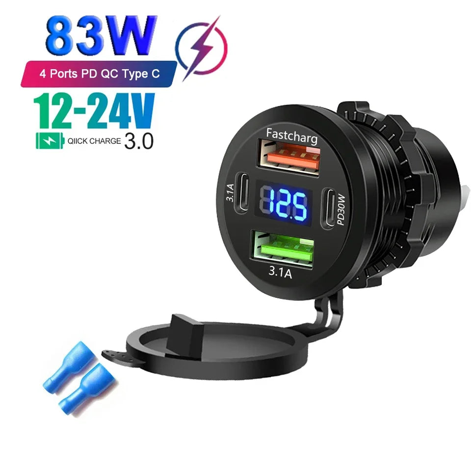 Chargeur Voiture USB-C Multi-ports — Charge Rapide 12V/24V