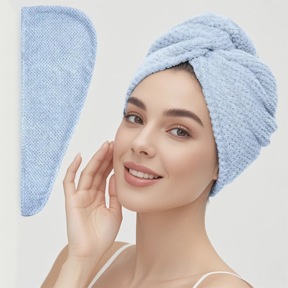 Turban microfibre séchage cheveux — Bouton ajustable, absorption rapide