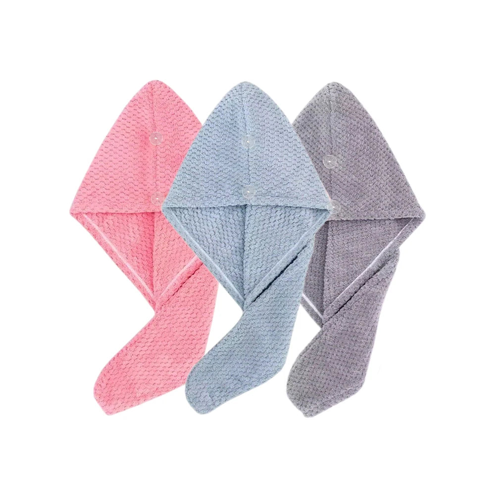 Turban microfibre séchage cheveux — Bouton ajustable, absorption rapide