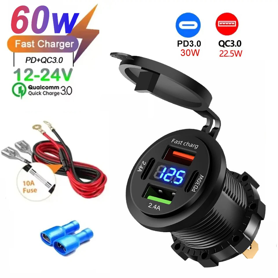 Chargeur Voiture USB-C Multi-ports — Charge Rapide 12V/24V