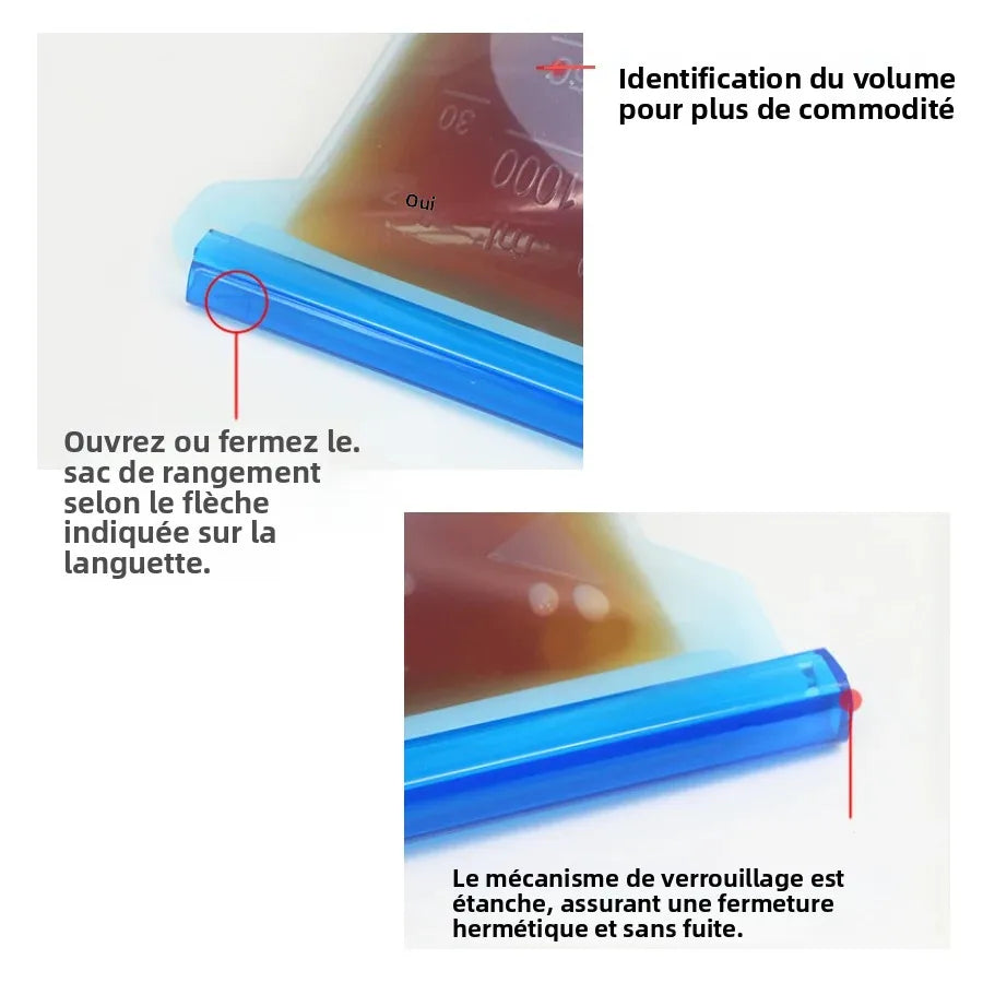 Sac Conservation Silicone 1000ml — Hermétique Réutilisable