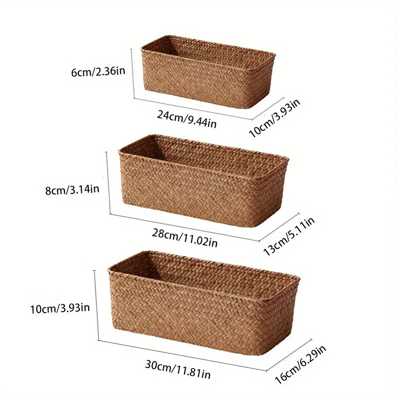 Panier Rangement Herbe Tressée Naturelle — S/M/L