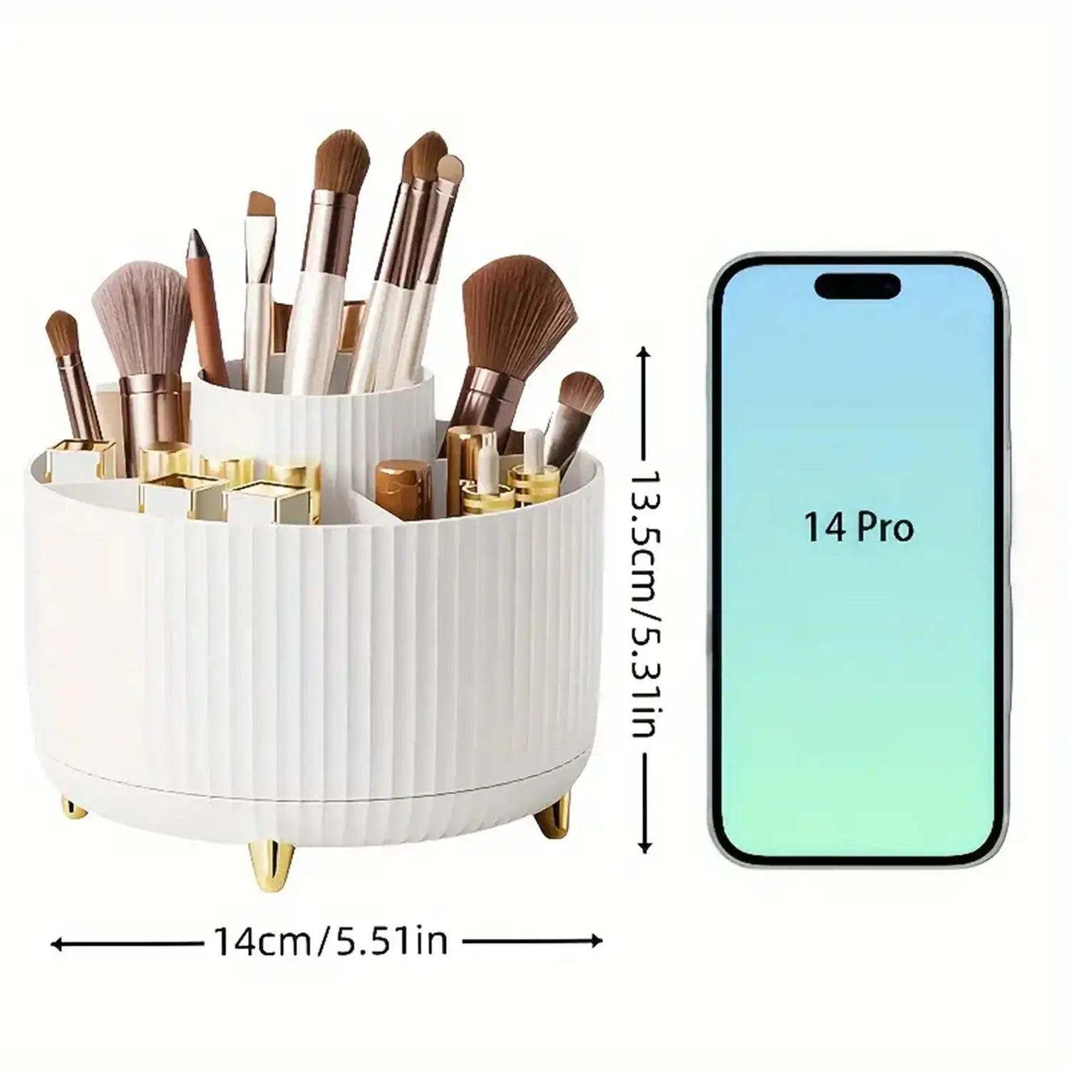 Organisateur maquillage rotatif 360° — 5 compartiments, comptoir salle de bain
