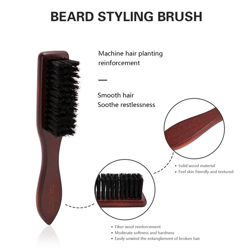 Brosse Barbe Barbertop Poils Naturels — Manche Bois