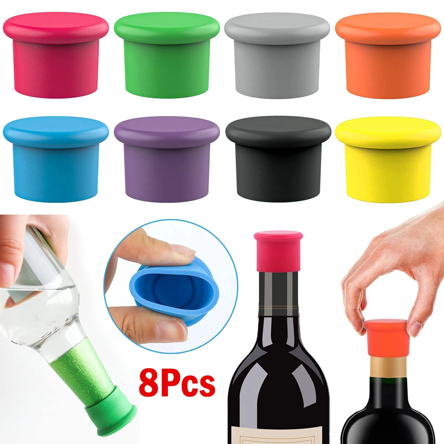 Bouchons Silicone Lot 8pcs — Vin, Champagne & Bière