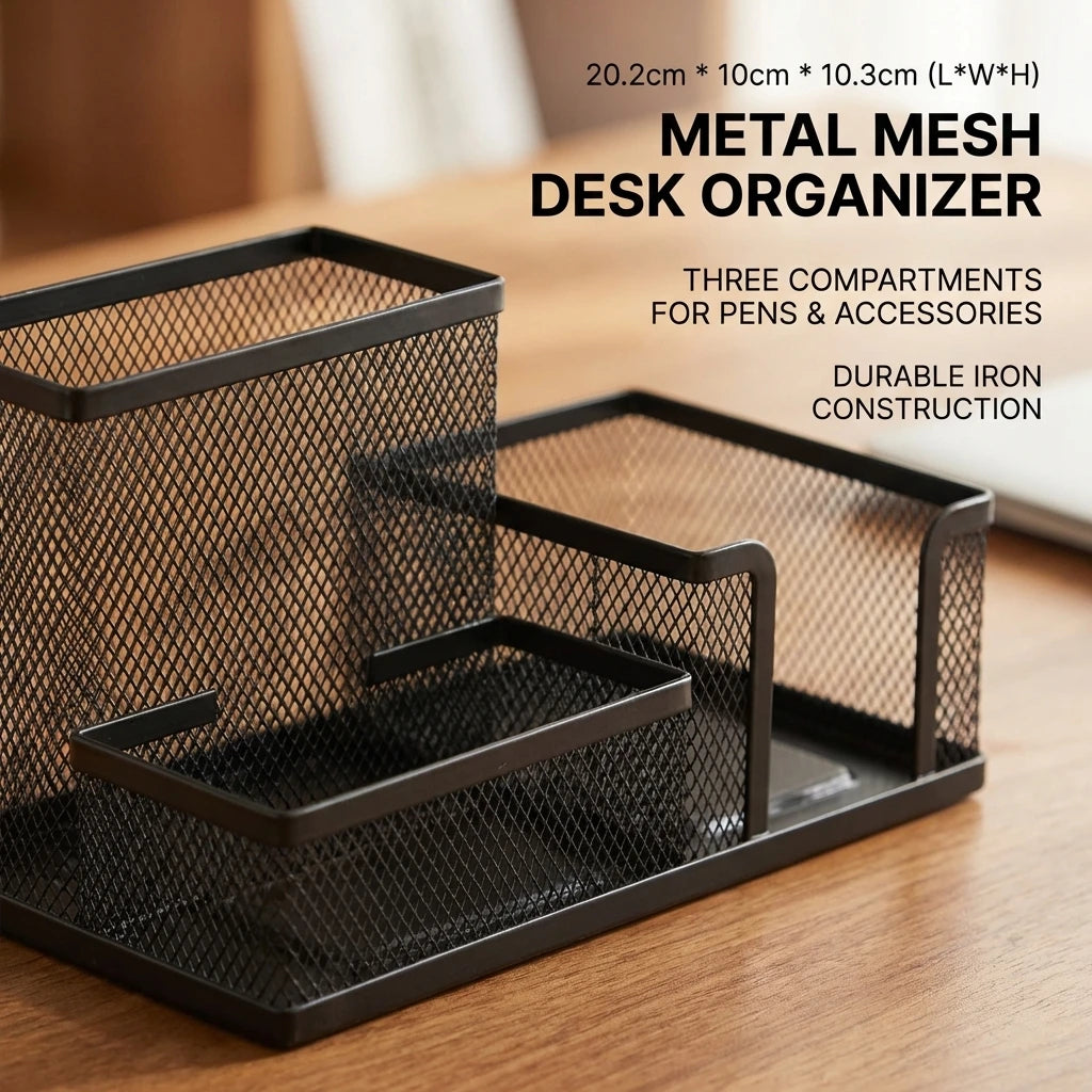 Organisateur Bureau Métal Mesh Noir 3 Compartiments