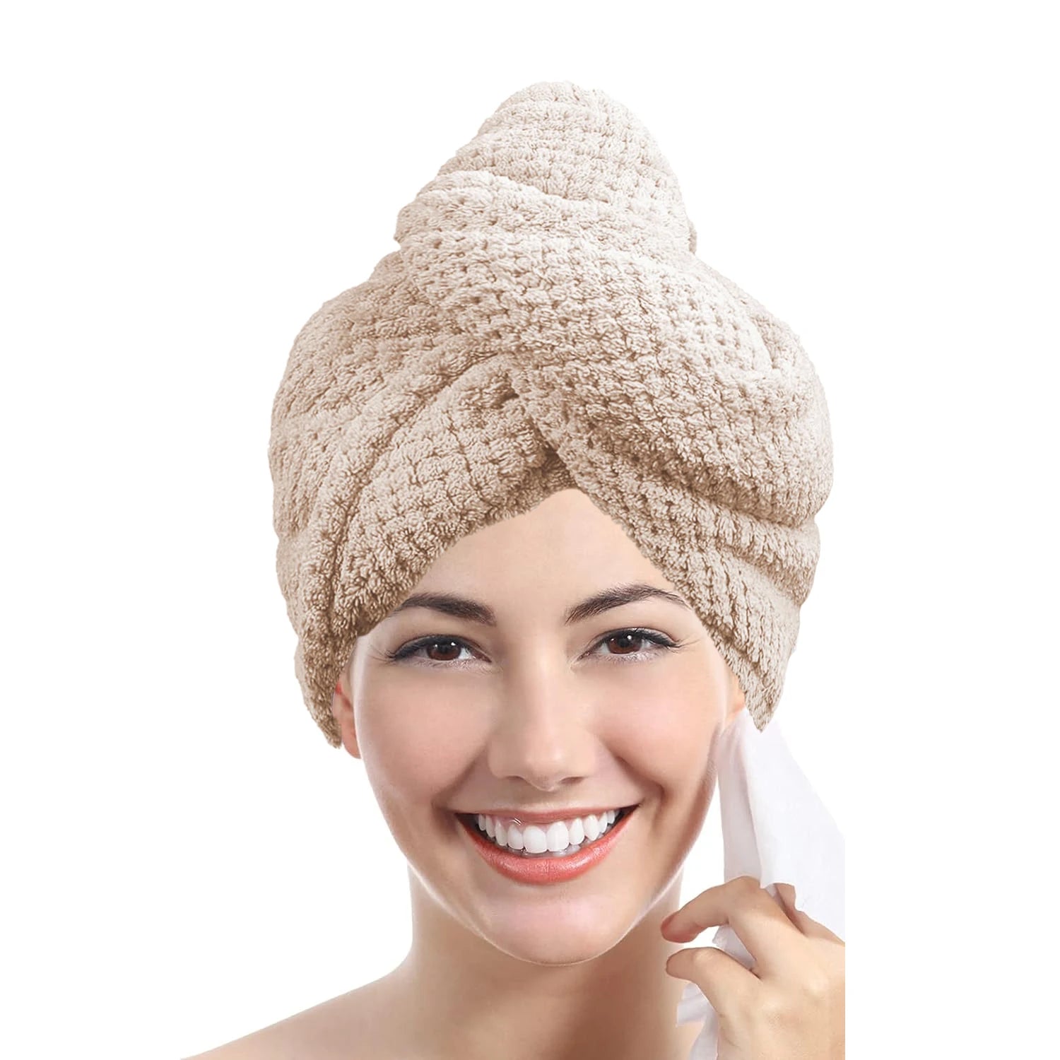 Turban microfibre séchage cheveux — Bouton ajustable, absorption rapide
