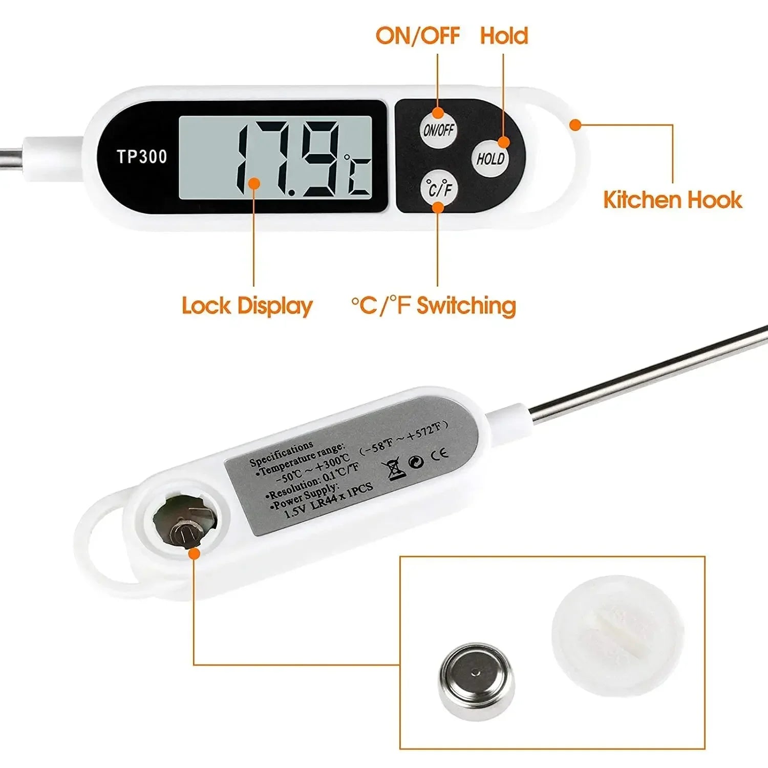 Thermomètre Cuisine Numérique Compact — Sonde LCD