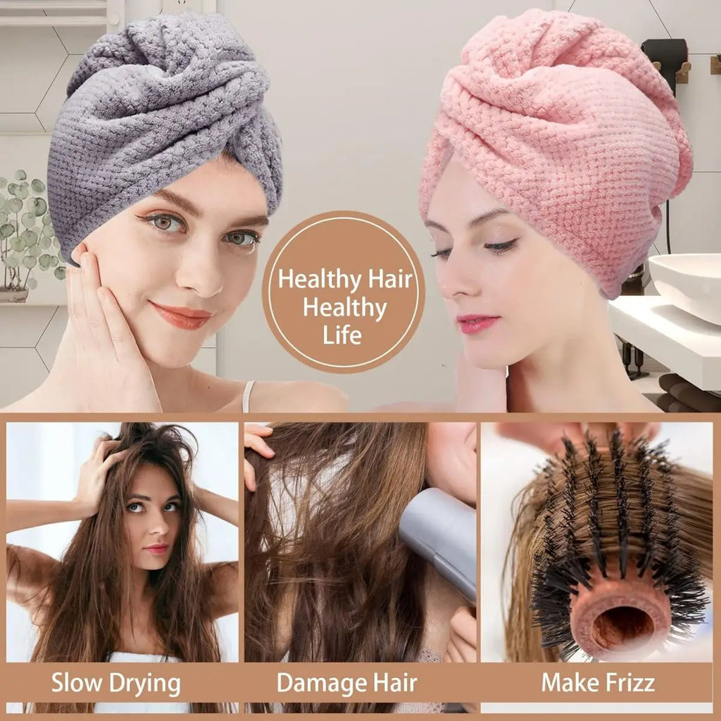 Turban microfibre séchage cheveux — Bouton ajustable, absorption rapide