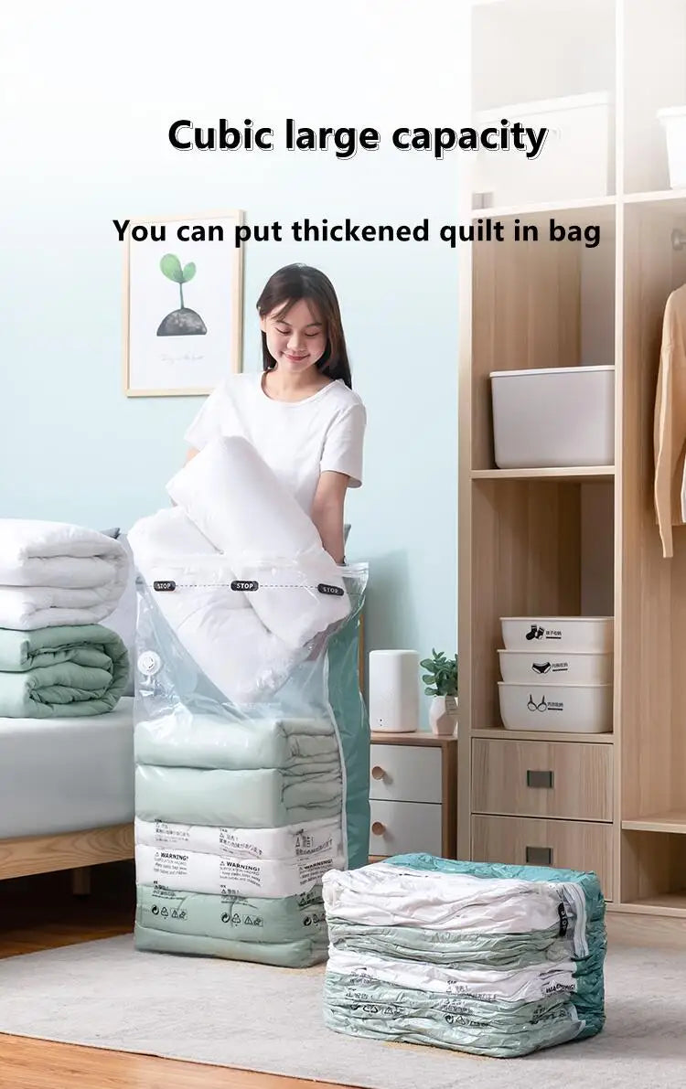 Sacs de rangement sous vide — Sans pompe, gain de place