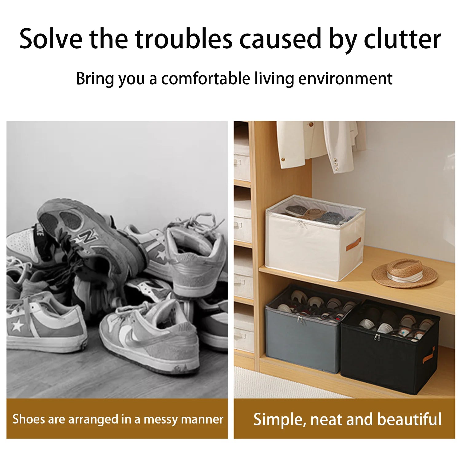 Boîtes à Chaussures Tissu Pliables avec Fenêtre