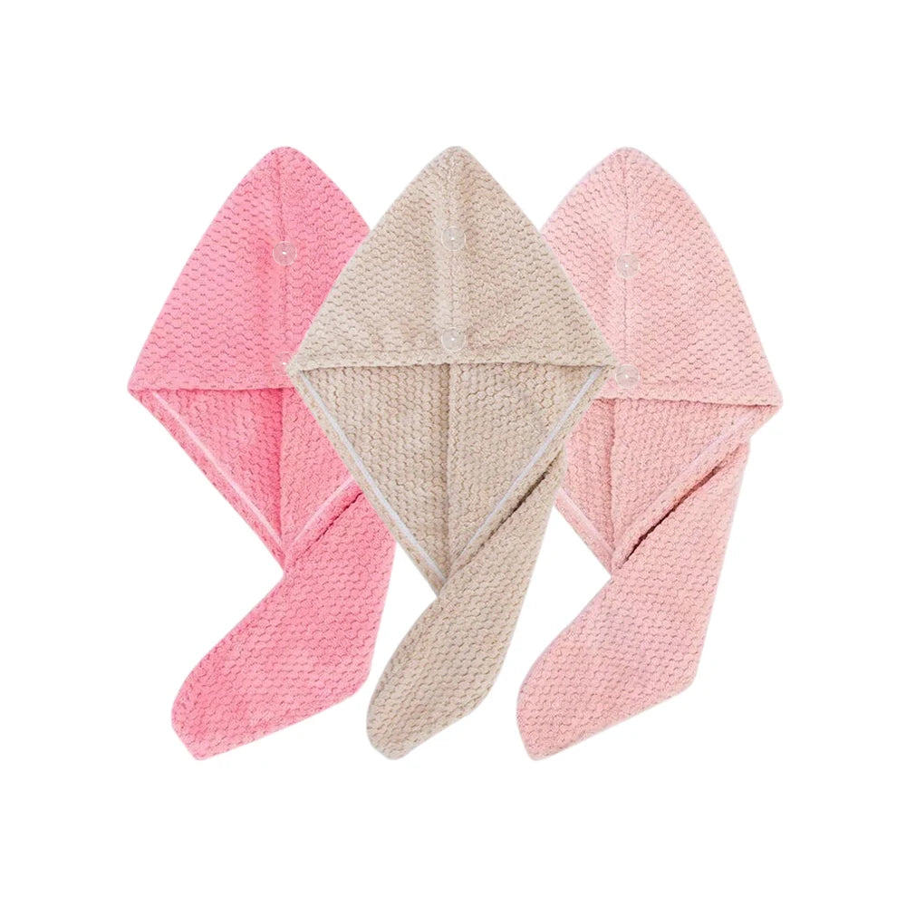 Turban microfibre séchage cheveux — Bouton ajustable, absorption rapide