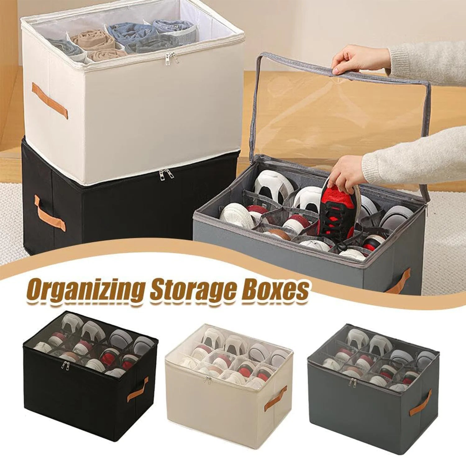 Boîtes à Chaussures Tissu Pliables avec Fenêtre