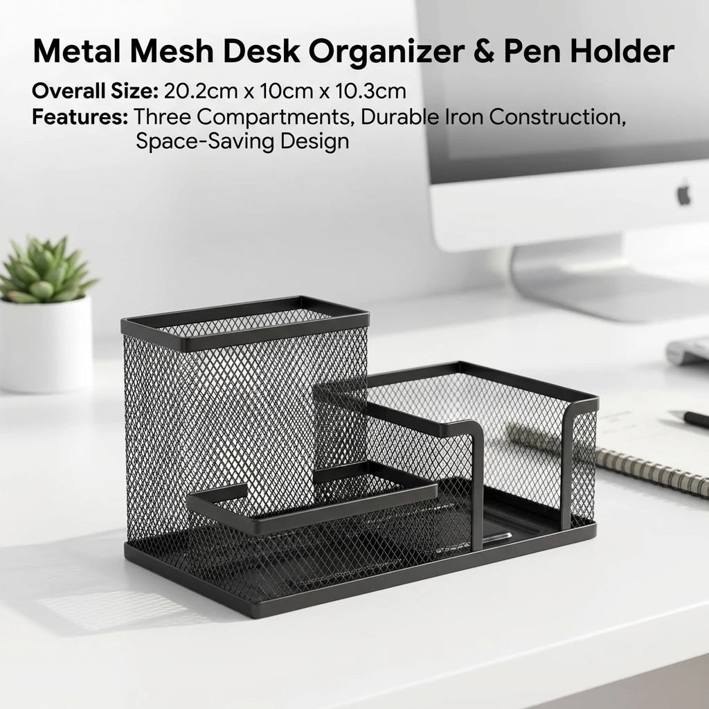 Organisateur Bureau Métal Mesh Noir 3 Compartiments