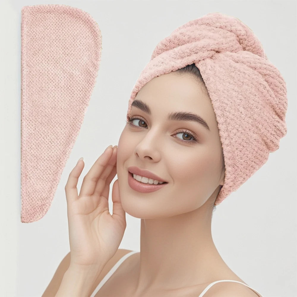 Turban microfibre séchage cheveux — Bouton ajustable, absorption rapide