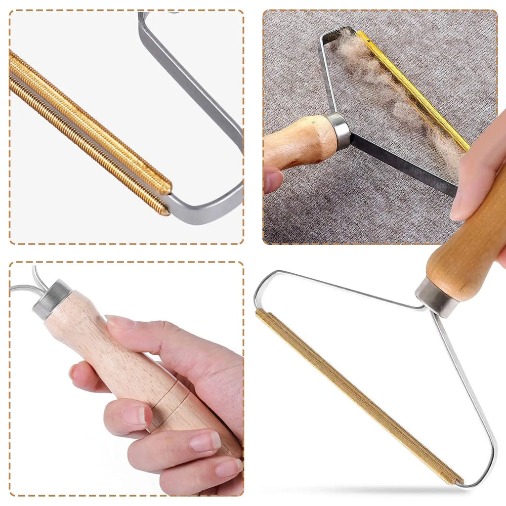 Rouleau Attrape-Poils Portable — Manche Bois Anti-peluches