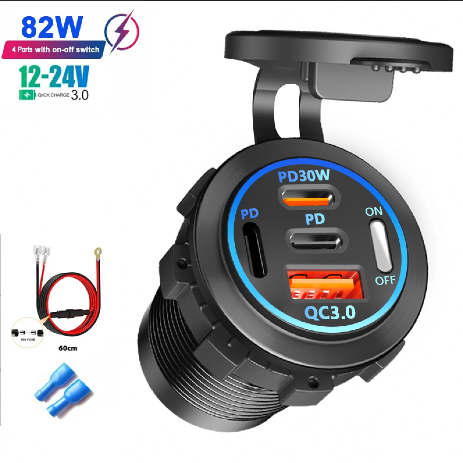 Chargeur Voiture USB-C Multi-ports — Charge Rapide 12V/24V