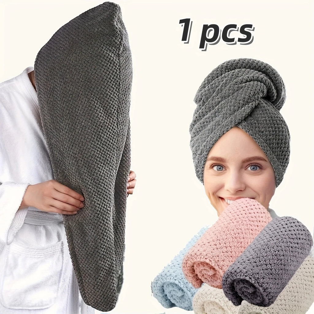Turban microfibre séchage cheveux — Bouton ajustable, absorption rapide