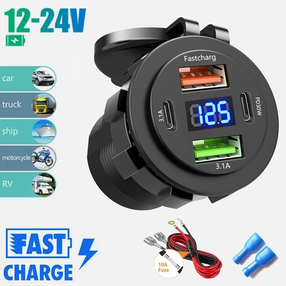 Chargeur Voiture USB-C Multi-ports — Charge Rapide 12V/24V