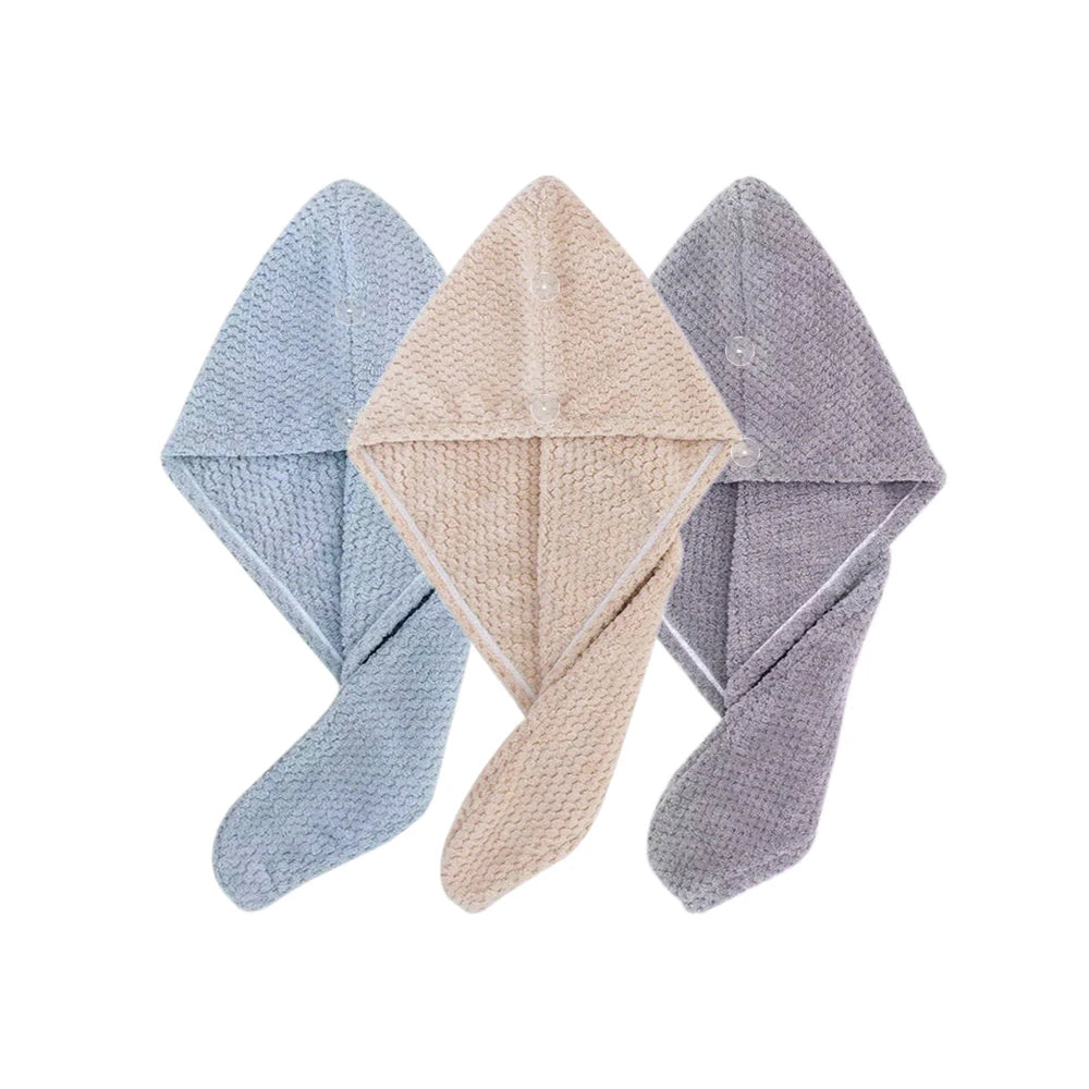 Turban microfibre séchage cheveux — Bouton ajustable, absorption rapide