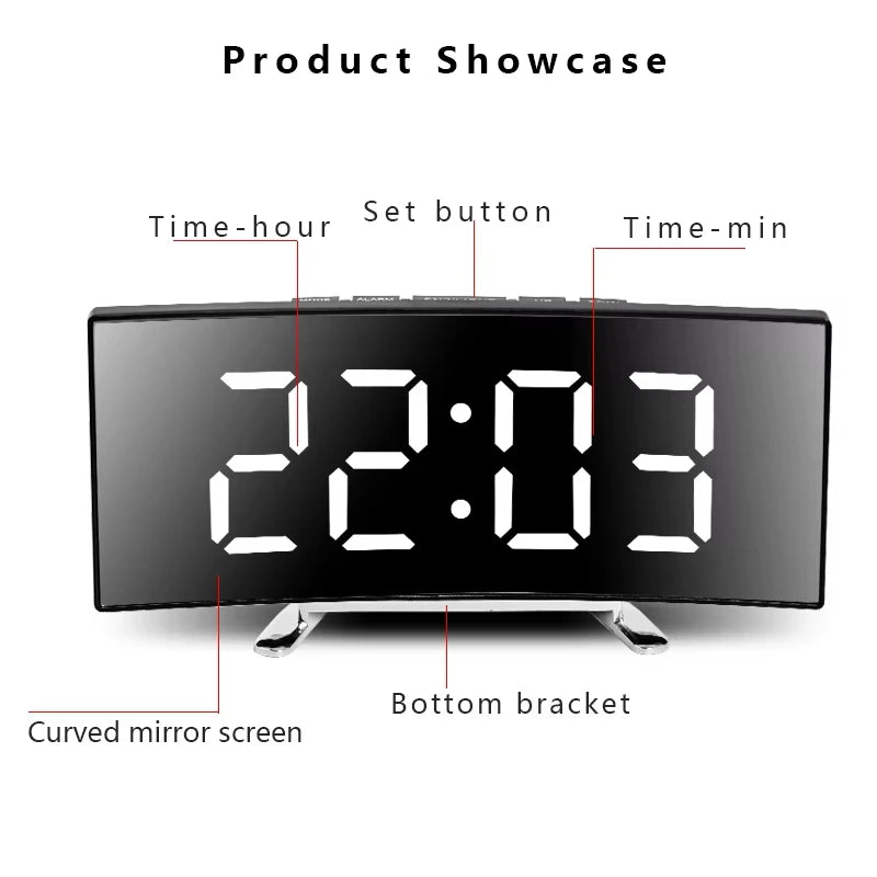 Réveil Digital LED Miroir — Chambre Bureau