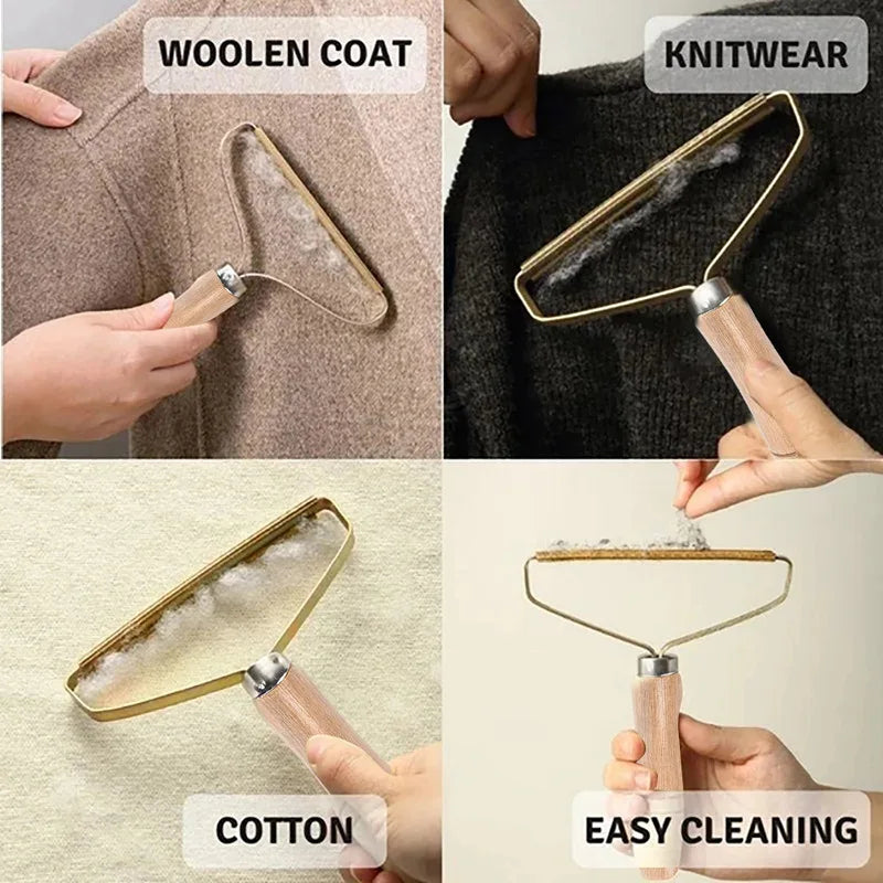 Rouleau Attrape-Poils Portable — Manche Bois Anti-peluches