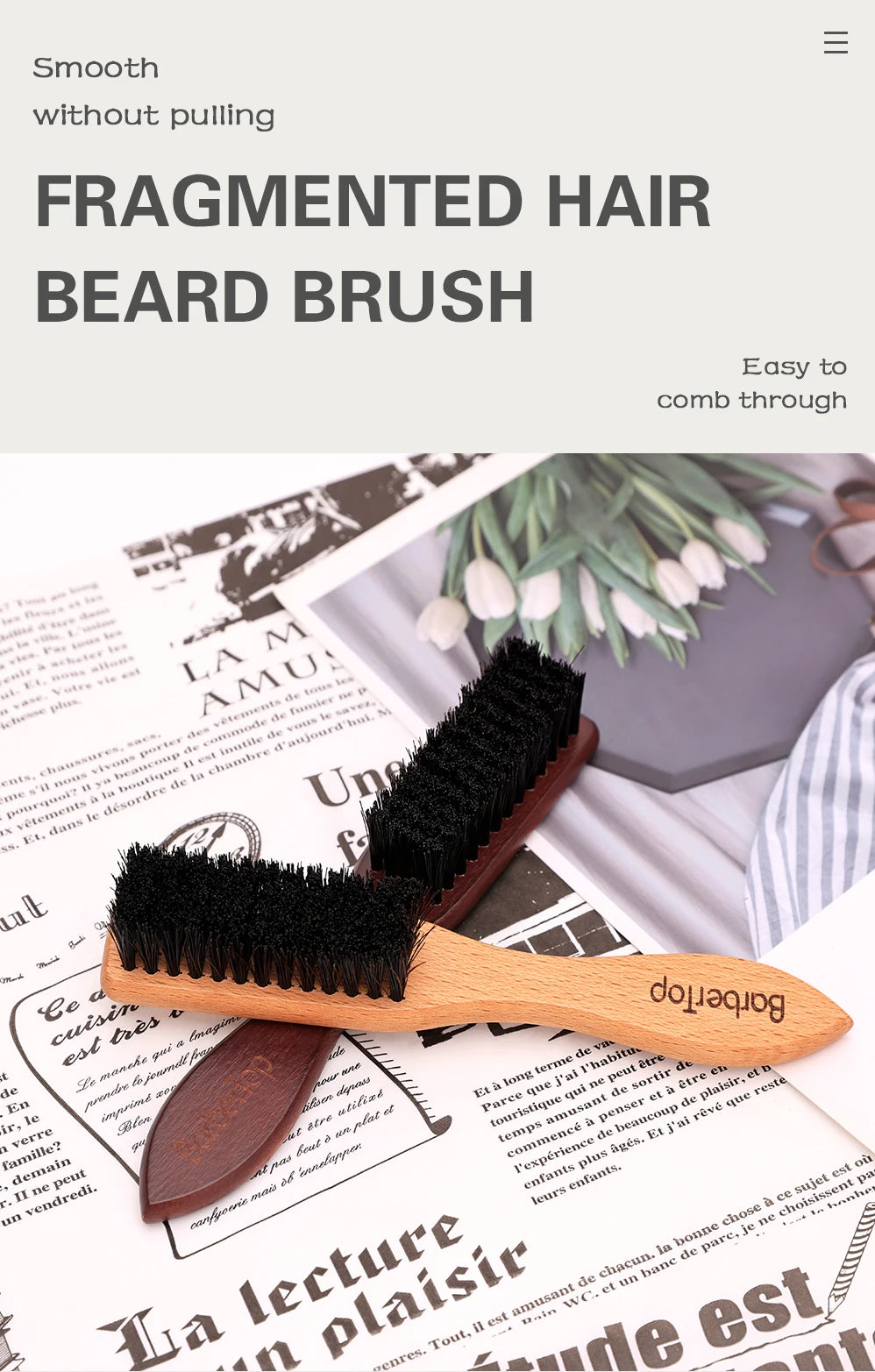 Brosse Barbe Barbertop Poils Naturels — Manche Bois