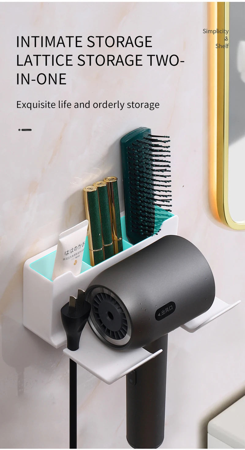 Support Sèche-Cheveux Mural — Rangement Salle de Bain Sans Perçage