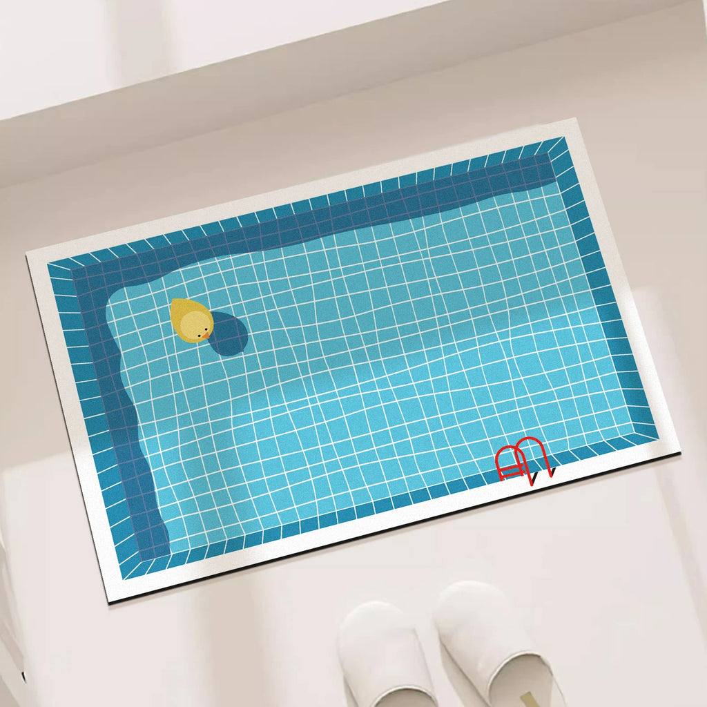 Tapis de Bain Caoutchouc Antidérapant — Motif Piscine, Absorbant