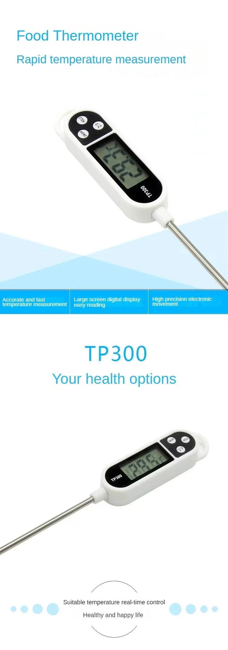 Thermomètre Cuisine Numérique Compact — Sonde LCD