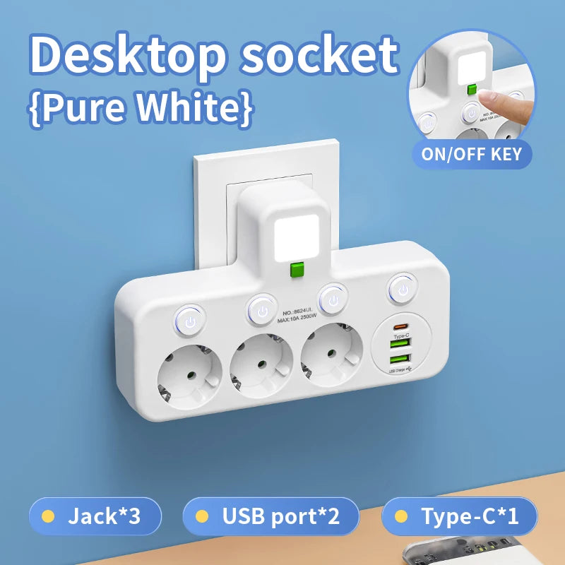 Multiprise Murale Compacte 4 Prises + USB/USB-C
