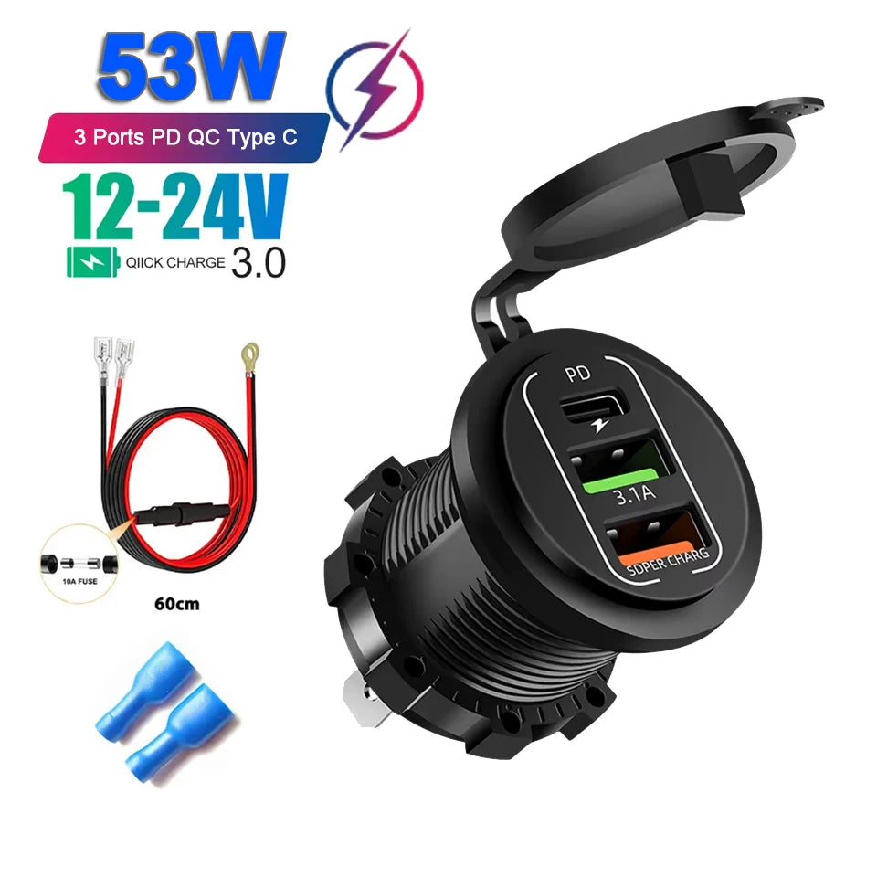 Chargeur Voiture USB-C Multi-ports — Charge Rapide 12V/24V