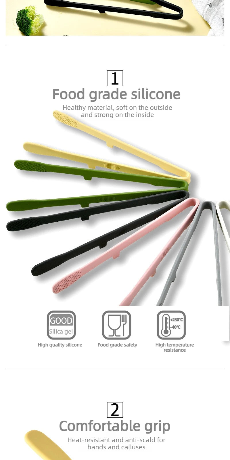 Pince Silicone Cuisine — Toast, Salades & Grillades