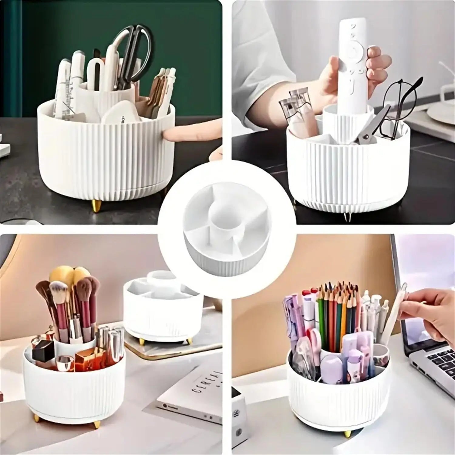 Organisateur maquillage rotatif 360° — 5 compartiments, comptoir salle de bain
