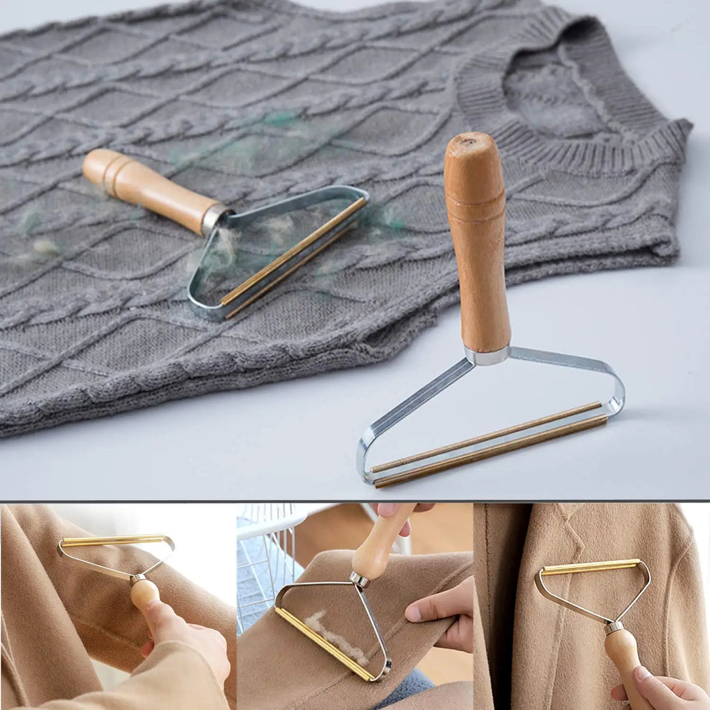 Rouleau Attrape-Poils Portable — Manche Bois Anti-peluches