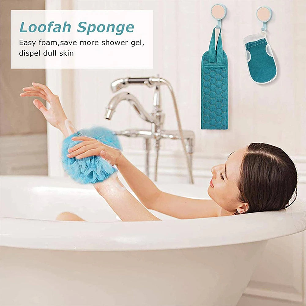 Kit exfoliant douche 3 en 1 — Sangle dos, gant & éponge loofah