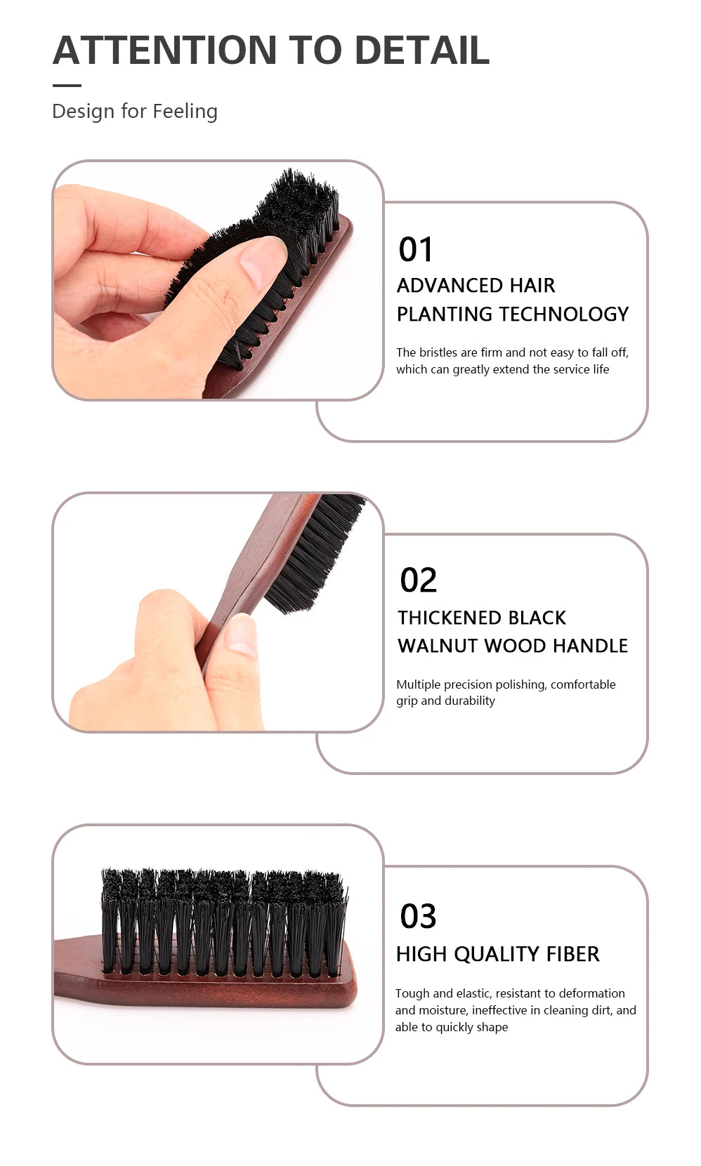 Brosse Barbe Barbertop Poils Naturels — Manche Bois